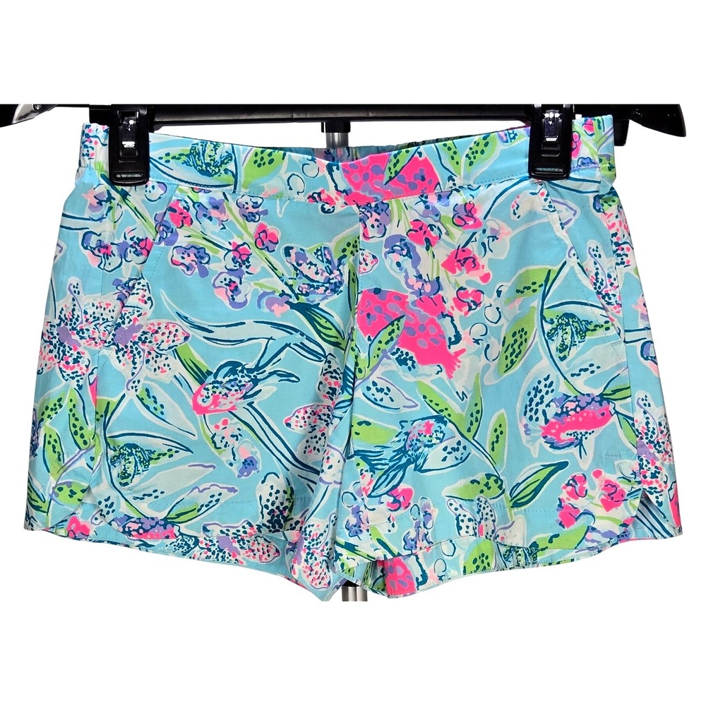 Women's Lilly Pulitzer XXS Ocean Trail Shorts Blue Tropical Floral Print Resort